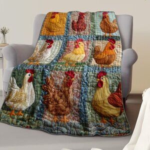 Blanket Chicken Printed on Velour Throw Quirky Chickens on Ultra Soft Velour